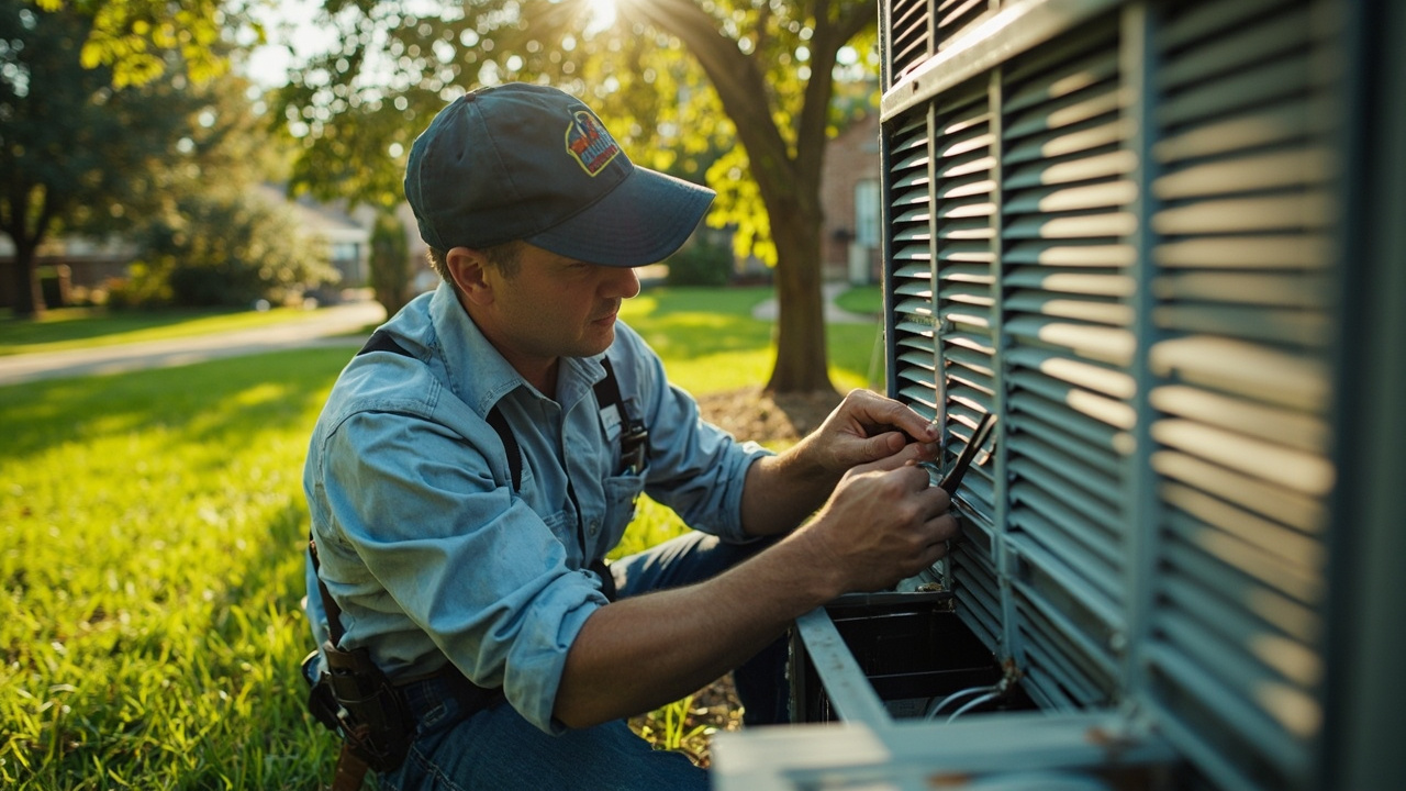 Ac Blowing Warm Air Technician At The Front Door