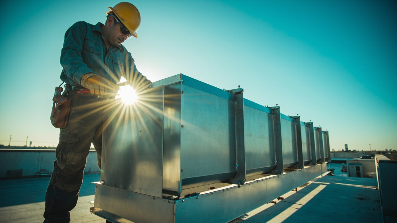 Commercial Ductwork Fabrication And Installation Team On The Job