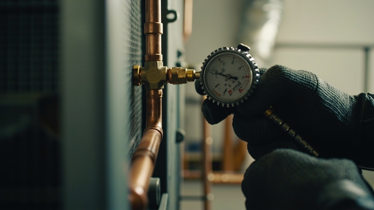 Commercial Hvac Contractors Checking The Readings