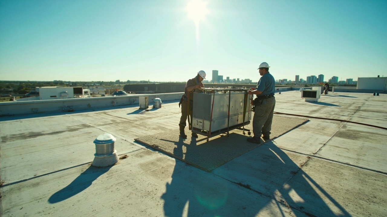 Rooftop Unit Installation And Service Team On The Job